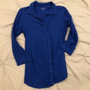 Dark blue slim 3/4 sleeve women’s button down
